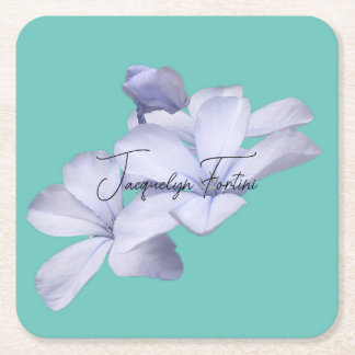 Floral Elegant Minimalist Calligraphy Lithograph Square Paper Coaster