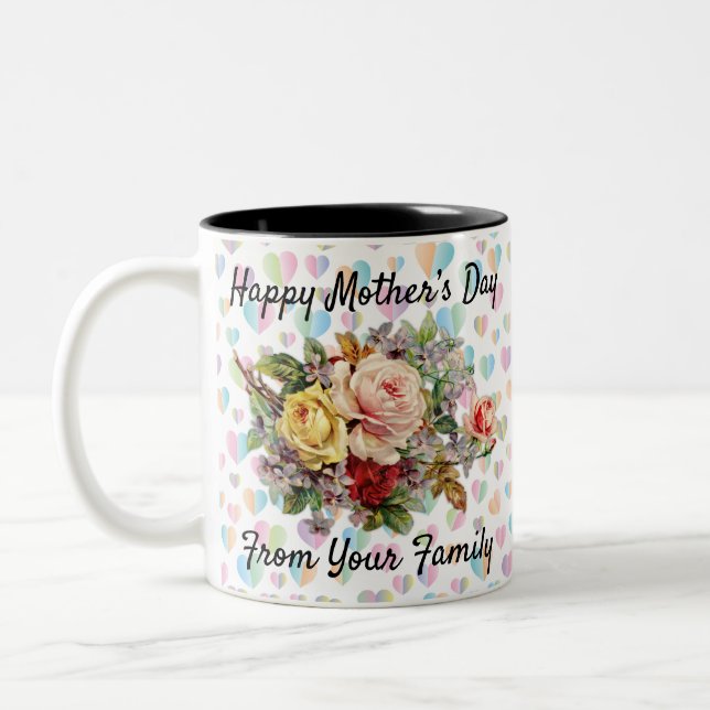 Floral Elegant Mother’s Day Design Two-Tone Coffee Mug (Left)