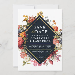 Floral elegant orange vintage style Save the Date