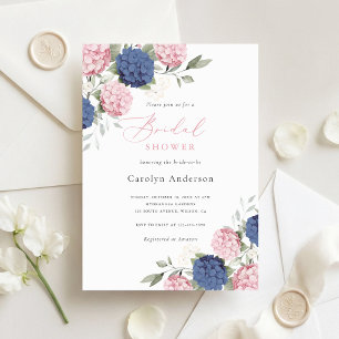 Floral Elegant Pink Blue Hydrangea Bridal Shower Invitation