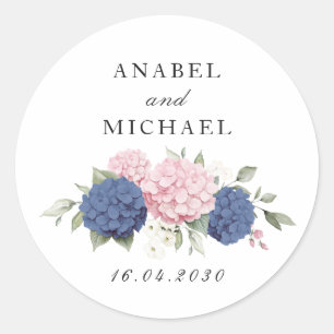 Floral Elegant Pink & Blue Hydrangea Envelope Classic Round Sticker