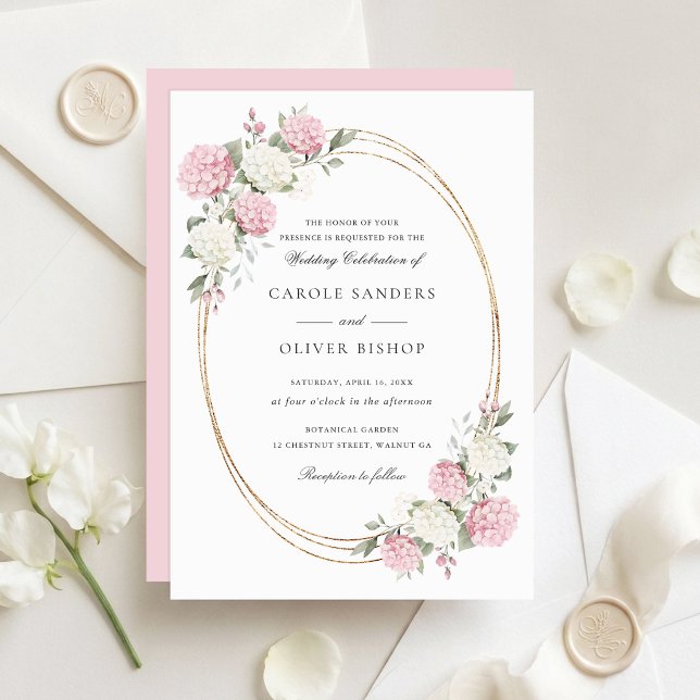 Floral Elegant Pink Hydrangea Greenery Wedding Invitation (Creator Uploaded)
