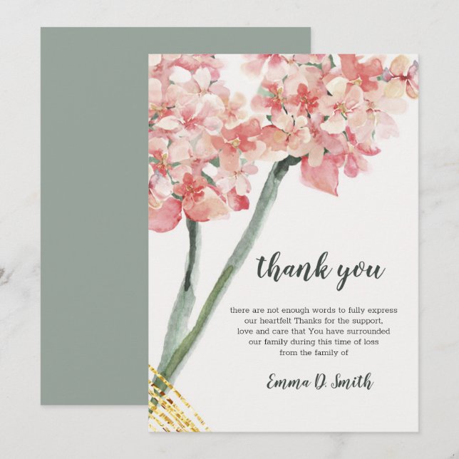 Floral Elegant Pink Sympathy Memorial Card (Front/Back)