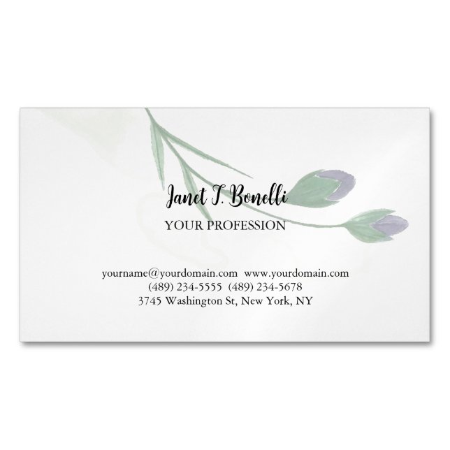 Floral Elegant Plain Simple Professional Magnetic Business Card (Front)