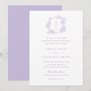 Floral Elegant Purple Hydrangea Crest Wedding Invitation