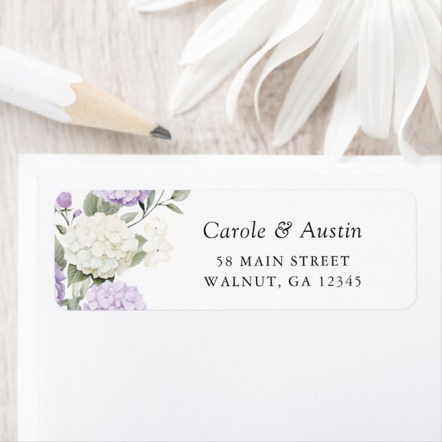Floral Elegant Purple Hydrangea Greenery Address (Insitu)