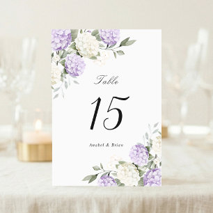 Floral Elegant Purple Hydrangea Greenery Wedding Table Number