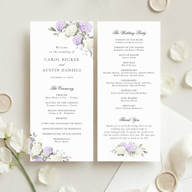 Floral Elegant Purple Hydrangea Wedding Program (Creator Uploaded)