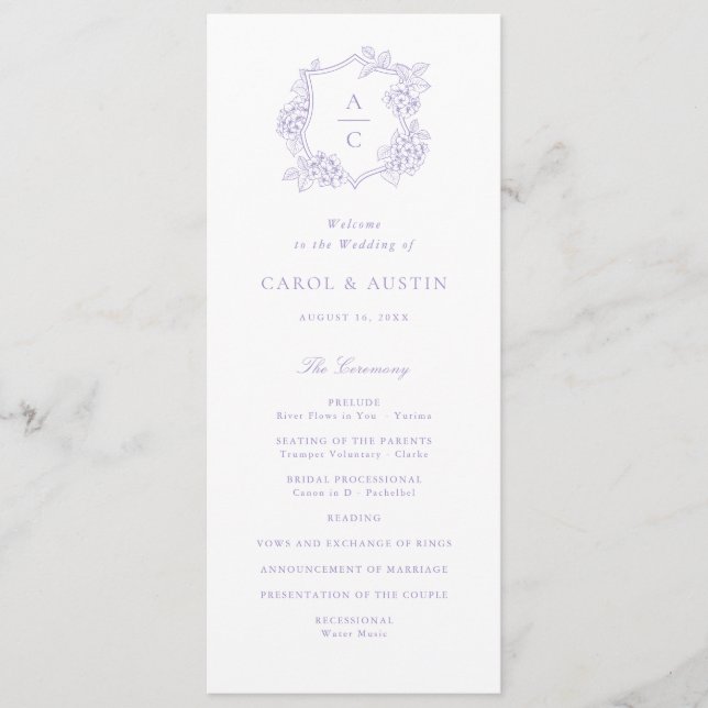 Floral Elegant Purple Hydrangea Wedding Program (Front)
