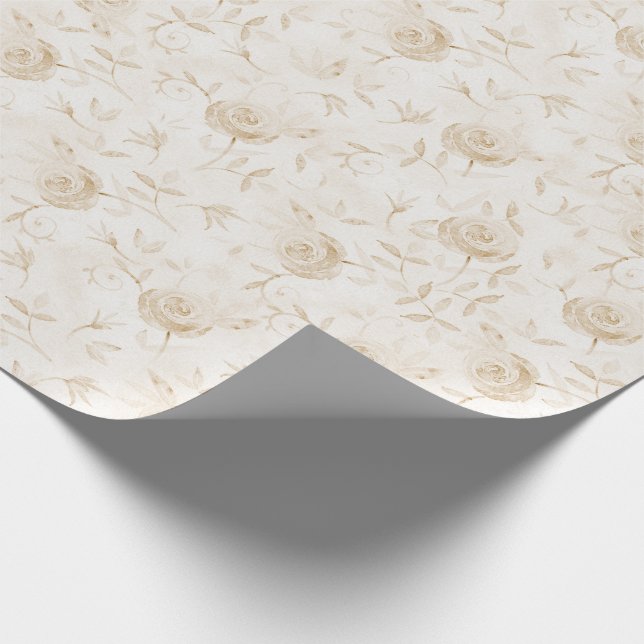 Floral Elegant Rose Beige White Pattern Wrapping Paper (Corner)