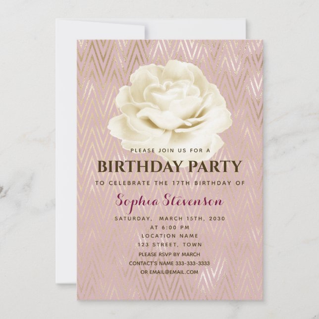 Floral Elegant rose Invitation Anniversaire (Devant)