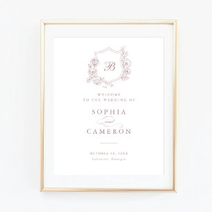 Floral Elegant Roses Monogram Crest Affiche de bie