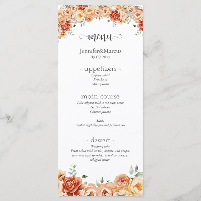 Floral Elegant Sunset Garden Menu Plat (Devant)