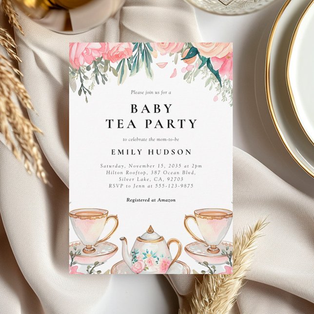Floral Elegant Tea Party Baby Shower Invitation (Creator Uploaded)