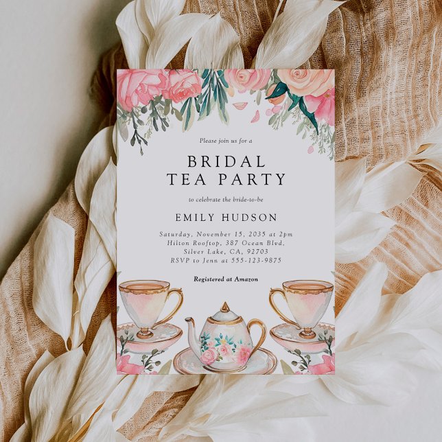Floral Elegant Tea Party Bridal Shower Invitation (Creator Uploaded)