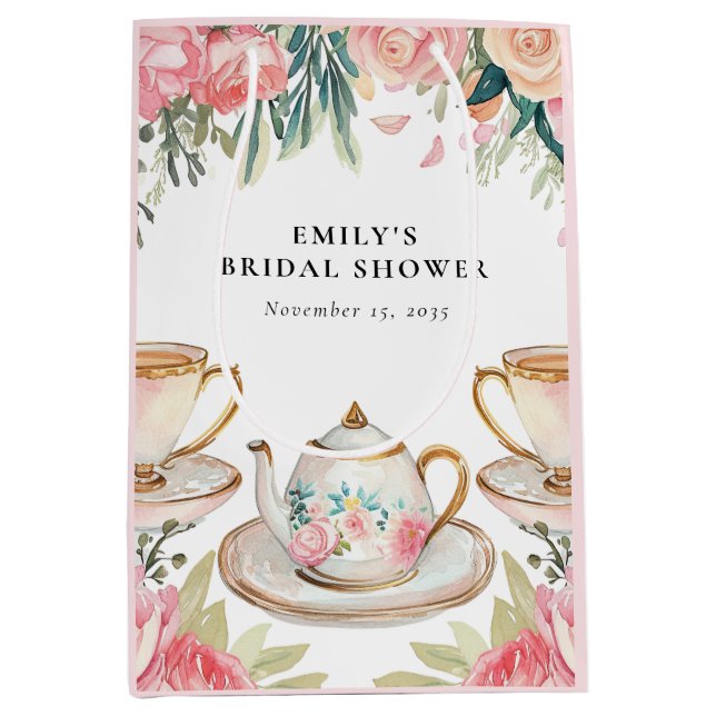Floral Elegant Tea Party Bridal Shower Medium Gift Bag (Front)