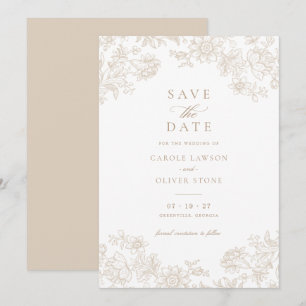 Floral Elegant Vintage Beige Save the Date Invitation