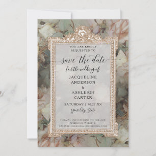 Floral Elegant Vintage Blush White Mint Rose Gold Save The Date