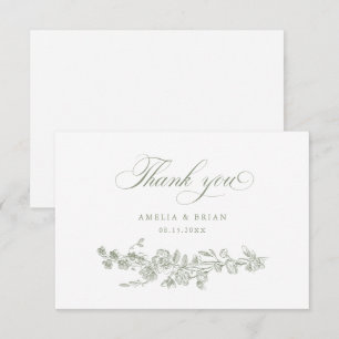 Floral Elegant Vintage Engraved Flowers Wedding Thank You Card