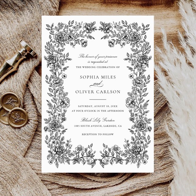 Floral Elegant Vintage Frame Faire-part de mariage (Créateur téléchargé)