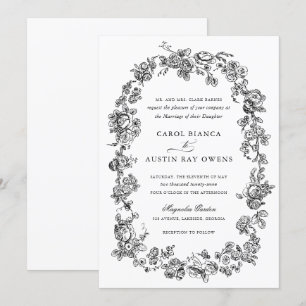 Floral Elegant Vintage French Roses Wedding Invitation