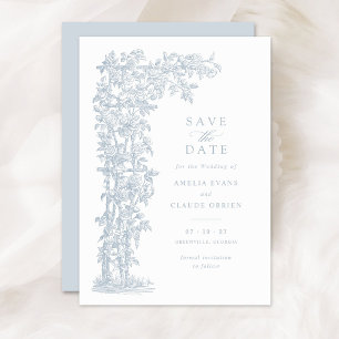 Floral Elegant Vintage Roses Trellis Blue Wedding Invitation