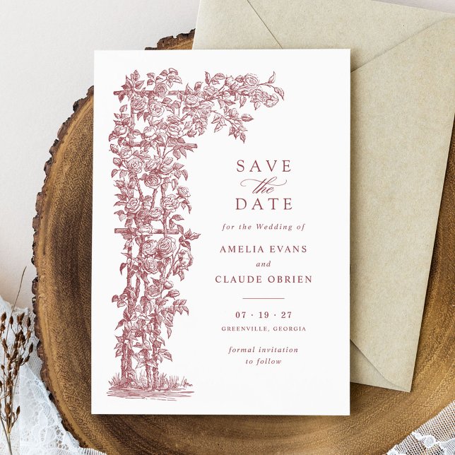 Floral Elegant Vintage Roses Trellis Wedding Invitation (Creator Uploaded)