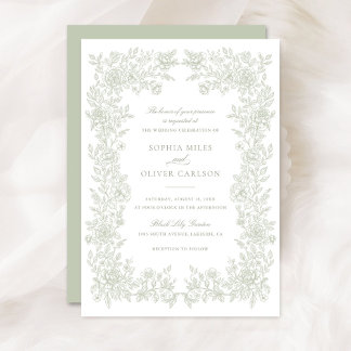 Floral Elegant Vintage Sage Faire-part de mariage