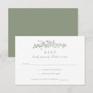 Floral Elegant Vintage Sage Toile Wedding RSVP Invitation
