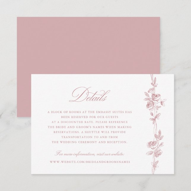 Floral Elegant Vintage Toile Wedding Details Invitation (Front/Back)