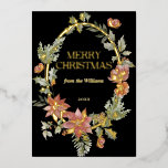 Floral Elegant Watercolor Black Merry Christmas Foil Holiday Card<br><div class="desc">Floral Elegant Watercolor Merry Christmas Holiday Card</div>