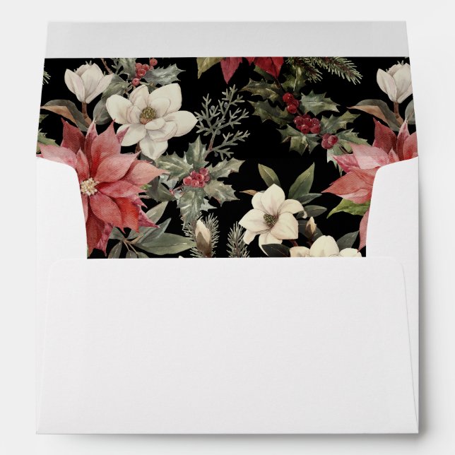 Floral Elegant Watercolor Merry Christmas Envelope (Back (Bottom))