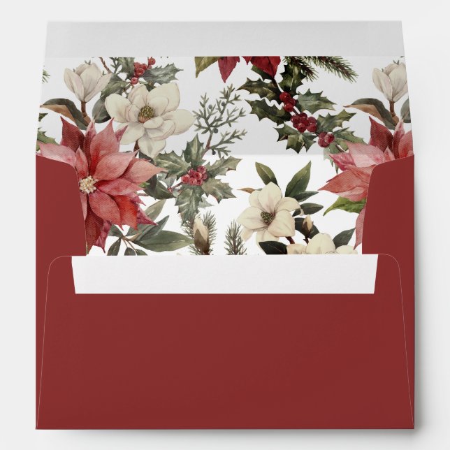 Floral Elegant Watercolor Merry Christmas Envelope (Back (Bottom))
