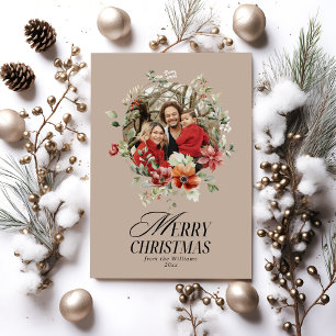 Floral Elegant Watercolor Merry Christmas Photo Holiday Card