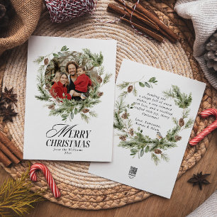 Floral Elegant Watercolor Merry Christmas Photo Holiday Card