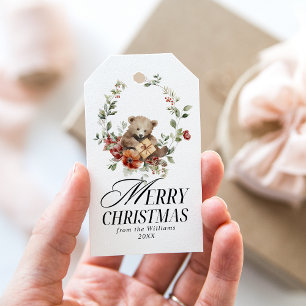 Floral Elegant Watercolor Merry Christmas Wishes Gift Tags