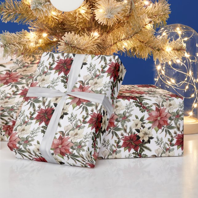 Floral Elegant Watercolor Merry Christmas Wrapping Paper (Holidays)