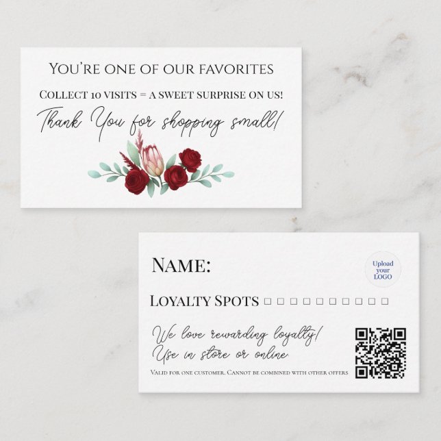 Floral Elegant Watercolor Ruby Red Reward Card (Front/Back)