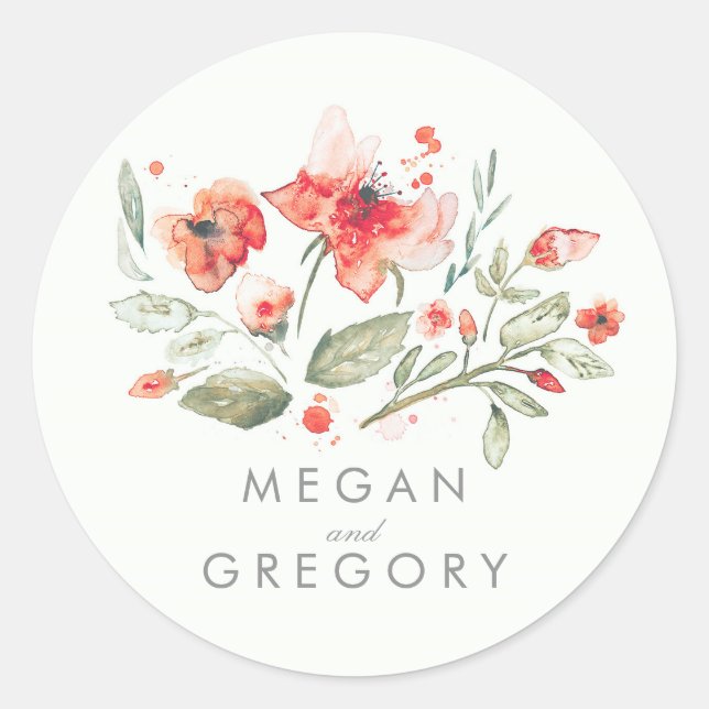 Floral Elegant Watercolor Wedding Classic Round Sticker (Front)