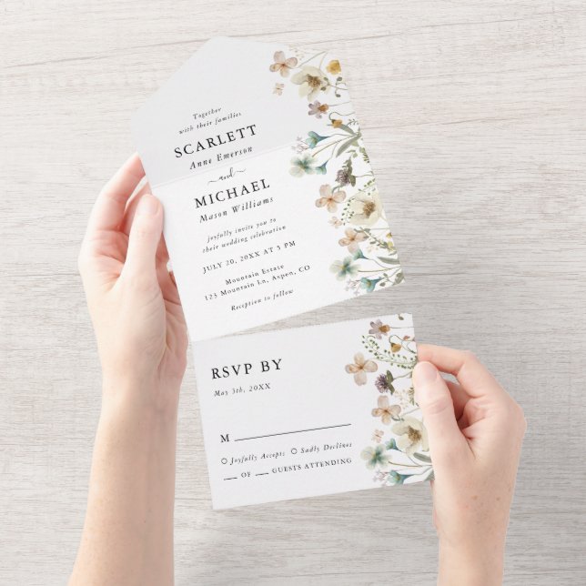 Floral Elegant Wedding All In One Invitation (Tearaway)