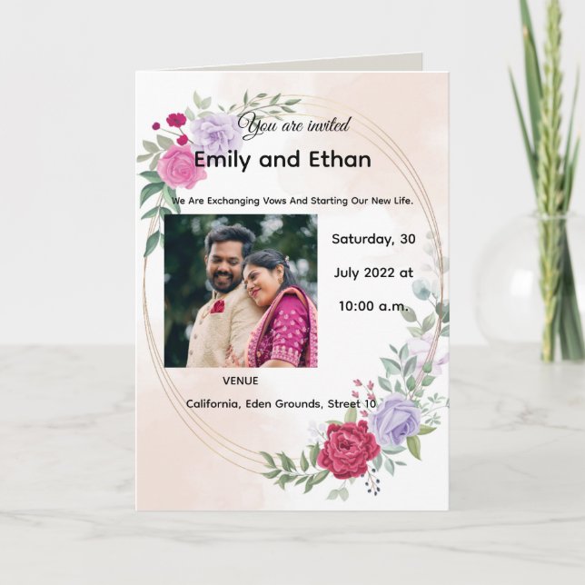 Floral Elegant Wedding Invitation with Couples. (Front)