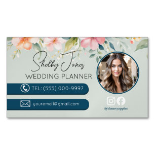 floral Elegant Wedding Planner small business Magnetic Business Card