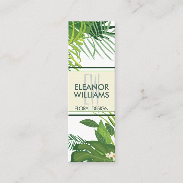 Floral elegant with green leaves and tiny flowers mini business card (Front)