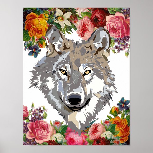 Floral Elegant Wolf Petite affiche d'art mural (Devant)