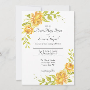 Floral, Elegant Yellow and Orange Roses Wedding   Invitation