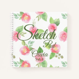 Floral Elegant Your Name Script Pink Roses Sketch Notebook