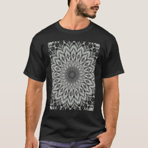 Floral Elements Geometric Monotone Pattern Grey T-Shirt