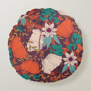 Floral Elements: Hand Drawn Seamless. Round Pillow