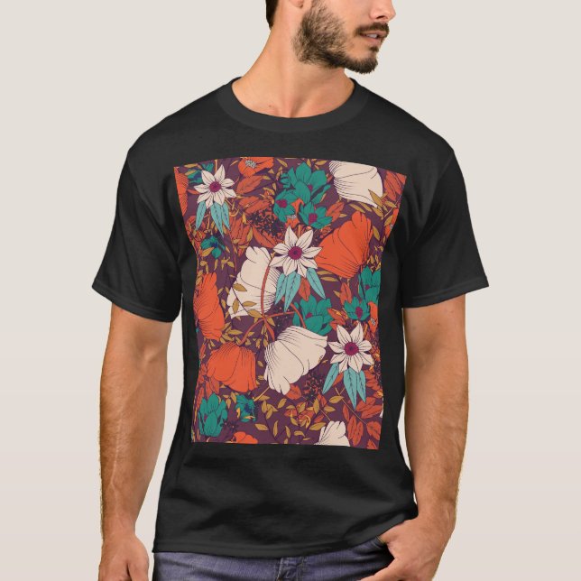 Floral Elements: Hand Drawn Seamless. T-Shirt (Front)