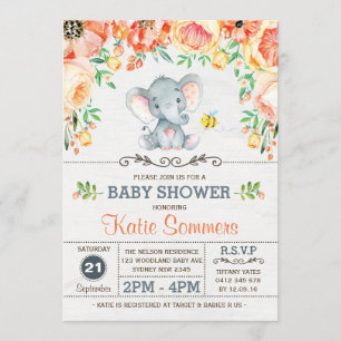Floral Elephant Baby Shower Autumn Fall Invitation